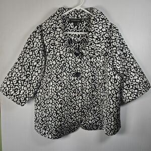 T&W Designs Women's Black Silver Metallic 3/4 Sleeve Jacket Unstructured Size M